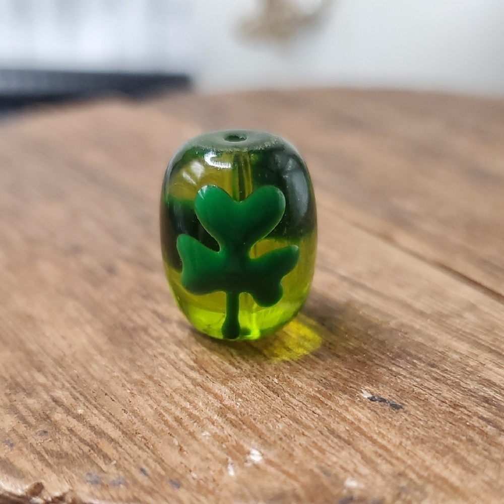 3/$20 P276 Shamrock St Patricks Day Artisan Green Glass Charm Unique